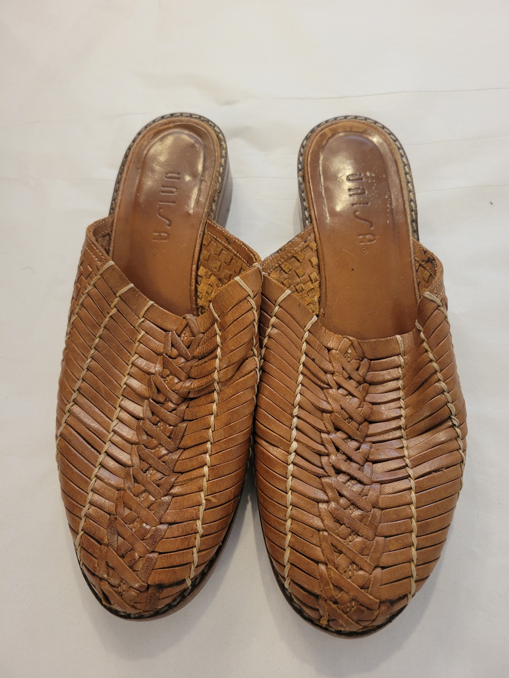 Unisa Woven Leather Slip-On Mules in Brown